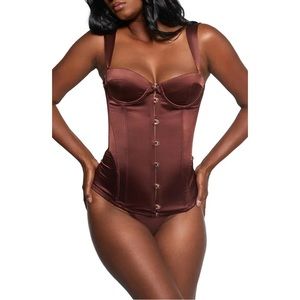 Elegant Brown Satin Corset Bodysuit